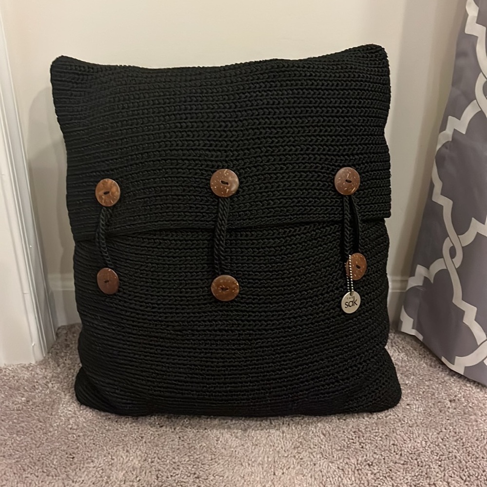 The Sak Crochet Button Throw Pillow 18”x18” black vintage